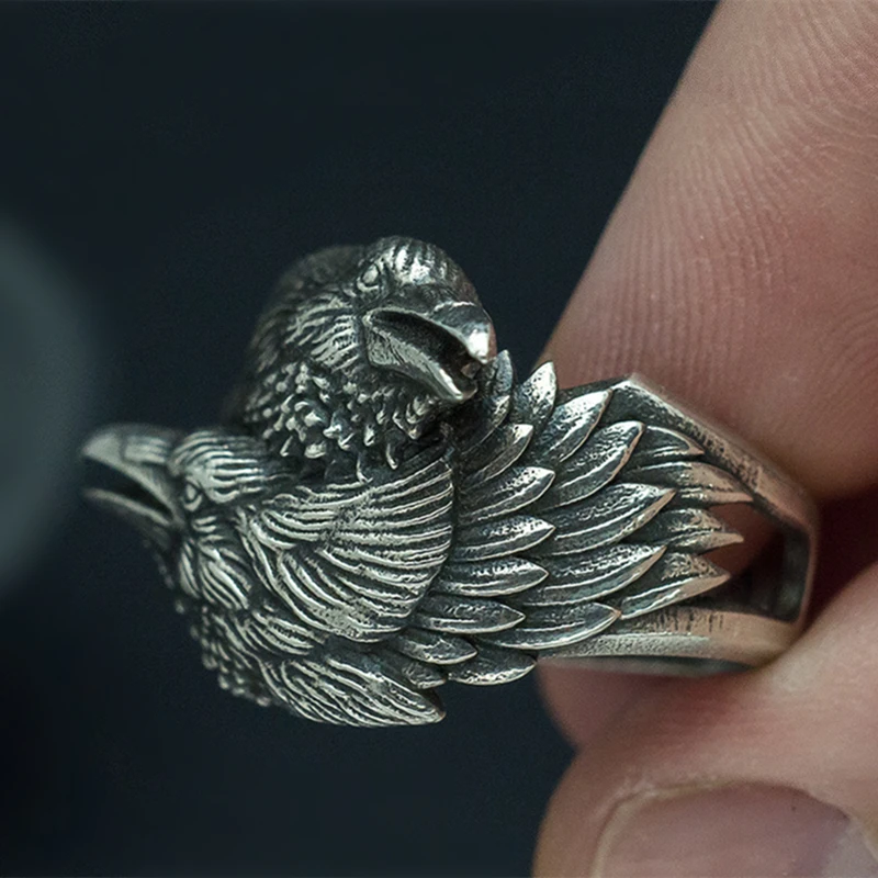 SECRET BOY Viking Men Two Entwined Ravens Ring Norse Mythology Silver Color Odin Crow Carbide Rings Nordic Amulet Jewelry | Украшения и