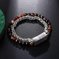 punk stainless steel chain combination leather bracelet multilayer accessories magnetic clasp men jewelry gifts free shipping