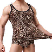 2pcssets mens undershirts leopard printed tank tops boxer shorts sports gym fitness underwear shirts panties suits sleepwear