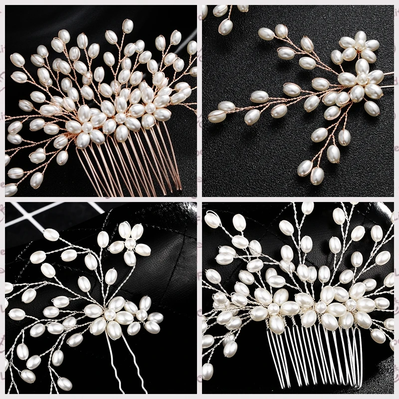 3 шт./упак. розовый золотой цвет жемчужный свадебный гребень для волос зажим