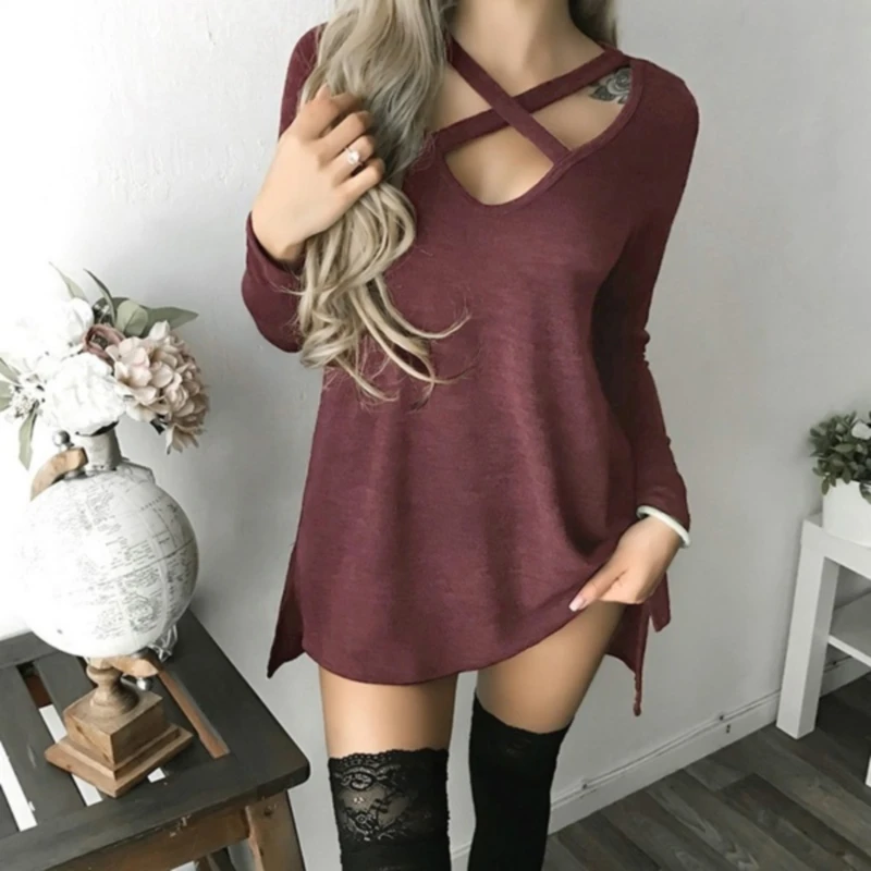 

Women Casual High Waist Mini Dress Long Sleeve Sexy V-Neck Solid Color Party Long Sleeve Dress 2021 Autumn New Fashion Dress