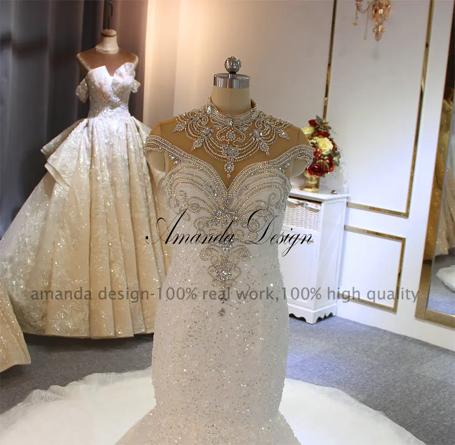 Аманда дизайн robe de mariee courte с высоким воротом и рукавами-крылышками Русалка свадебное платье в африканском стиле