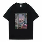 Модная мужская и женская футболка с изображением ночного города и иллюстраций, летние повседневные свободные футболки, рубашка, Новые Топы в простом стиле унисекс с коротким рукавом