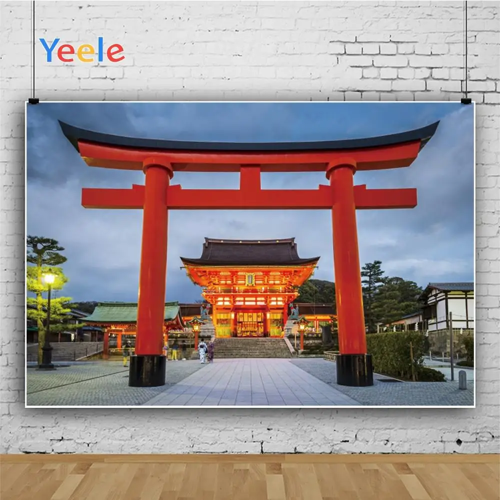 Фон для фотосъемки с пейзажным портретом древнего Красного японского Torii