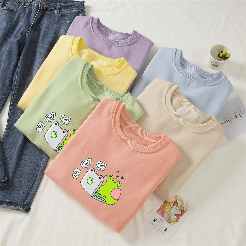Cute Sweet Frog Sweatshirt Soft Funny Graphic Hoodies Cotton Aesthetic Harajuku Womens Hoodie Tops Kawaii Sweetshirt for Girls