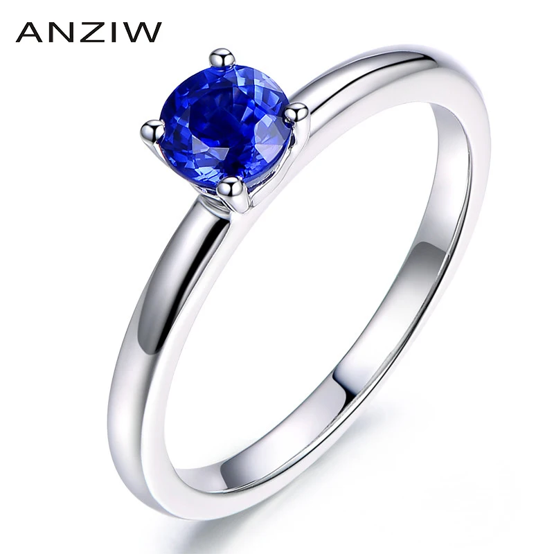 ANZIW 0 8 карат круглой огранки синий и красный цвета Сона Solitire кольцо из белого