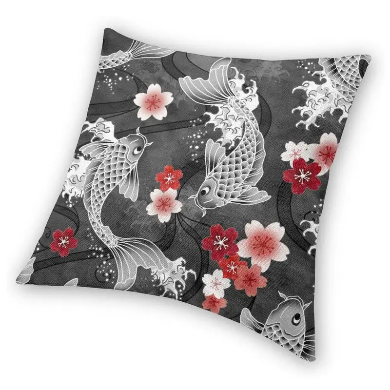 Изготовленный На Заказ Koi цветение сакуры в черном цвете Подушка Чехол домашнего