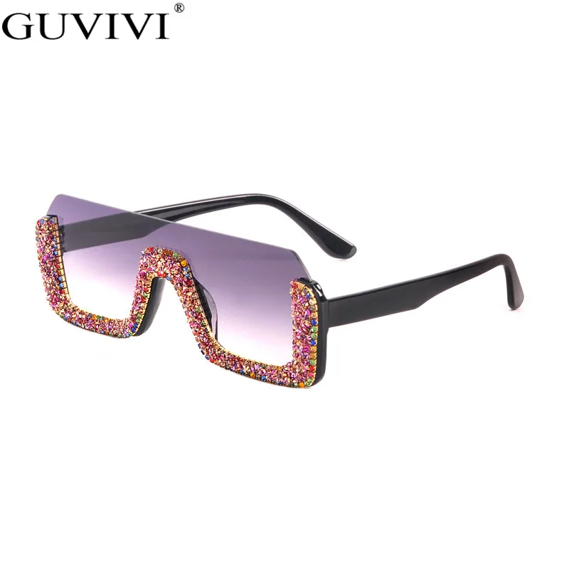 Diamond Semi-Rimless Square Sunglasses Women Rhinestone Retro Gradient Sun Glasses Vintage Oversized Feminino Eyeglasses UV400