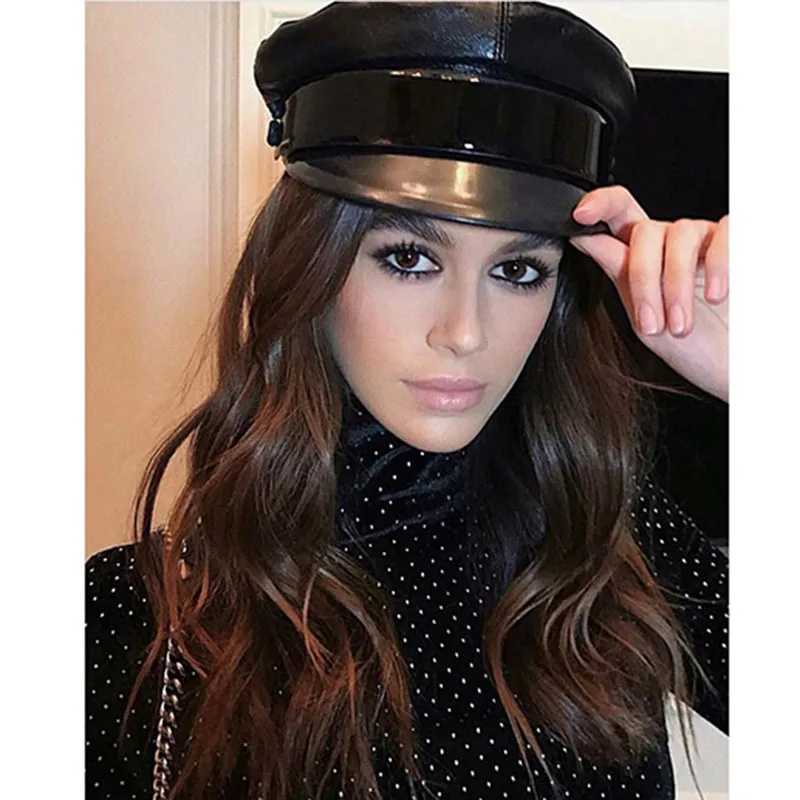 Осенне-зимняя новая кожаная кепка с плоским верхом женская модная шляпа в