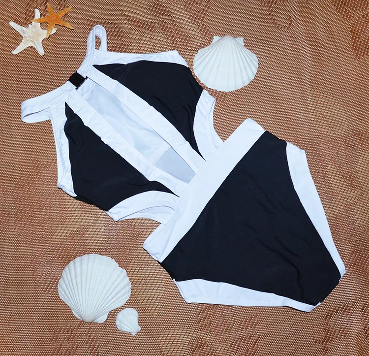 Новые Купальники черные и белые купальники бикини Цельный купальник с принтом в