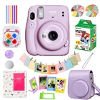 Розовыйсинийсерыйбелыйфиолетовый Fujifilm Instax Mini 11 Camera + 20 листов Instax Mini White Film + чехол + альбом + набор аксессуаров