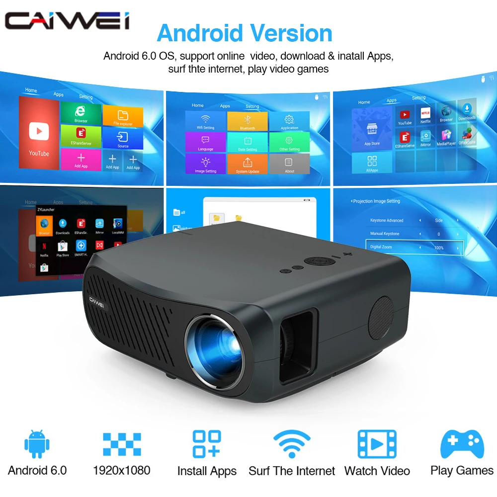 CAIWEI A12AB домашний проектор 4K светодиодный для домашнего кинотеатра Бесплатная