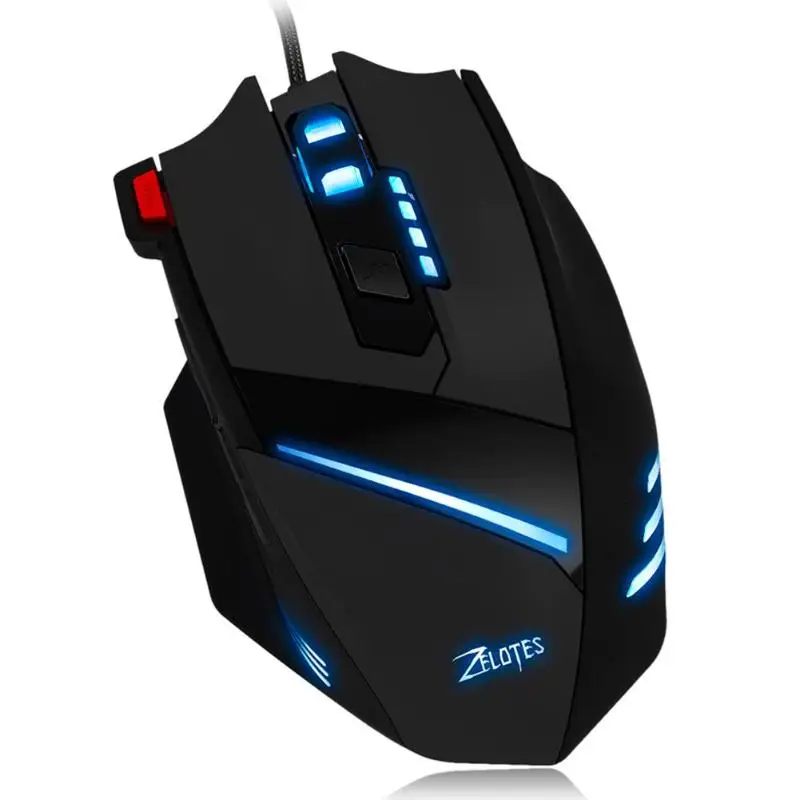 ZELOTES T-60 программируемая Проводная игровая мышь USB 7200 dpi 7 кнопок светодиодный оптическая компьютерная геймерская мышь для ноутбуков настольных ПК мыши
