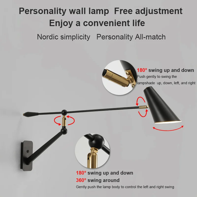 Настенная лампа с длинным полюсветодиодный для ресторана в скандинавском стиле