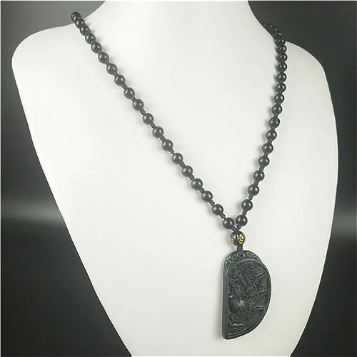 Ожерелье с подвеской из натурального китайского черного и зеленого нефрита