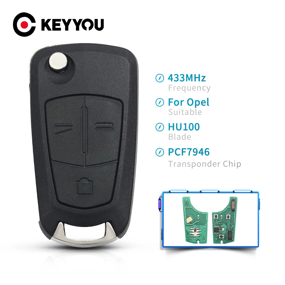 

KEYYOU Folding Auto Car Control Car Remote Key For Opel Vauxhall Vectra C Signum HU100 Key 433MHz PCF7946 Chip 3 Buttons