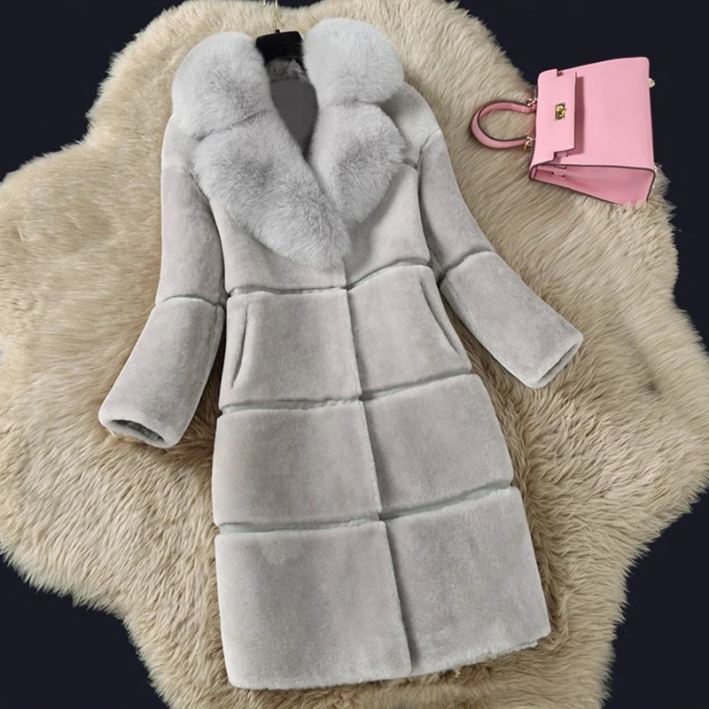 

Роскошное зимнее пальто из искусственного меха, Женская Толстая куртка с длинным рукавом, модная женская верхняя одежда с воротником из иск...