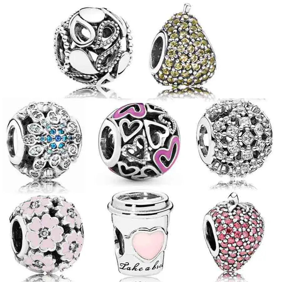 

Original Cute Snowflake Whimsical Pear With Full Crystal Bead Charms Fit Europe Bracelet 925 Sterling Silver Bead Jewelry