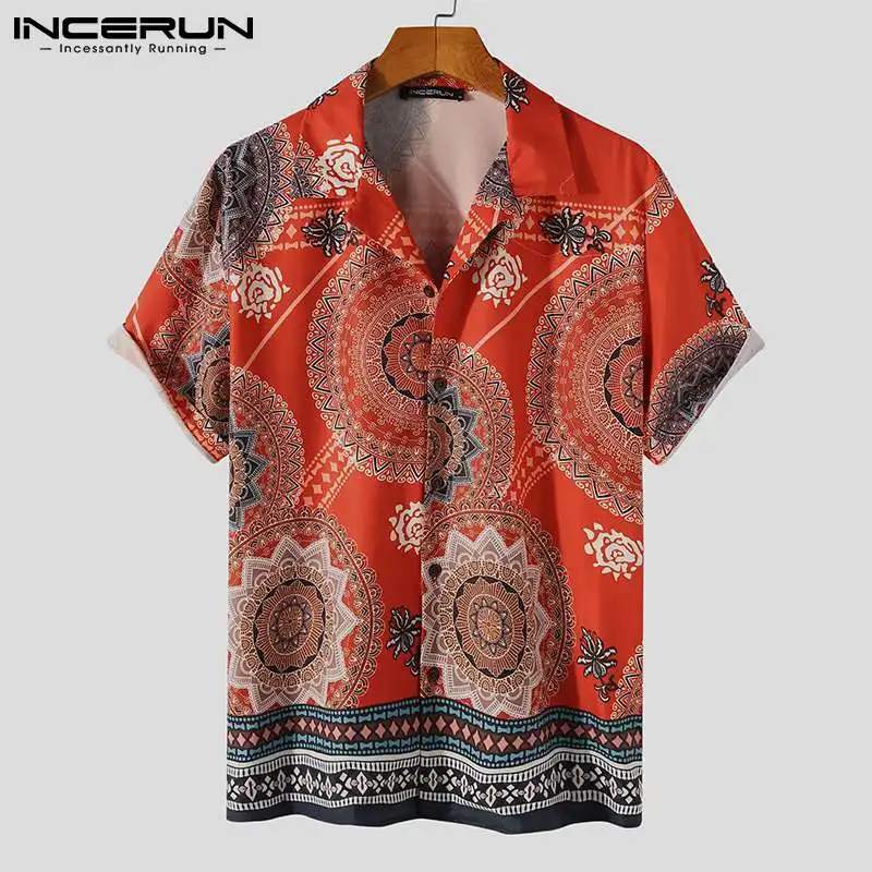 

Гавайская рубашка INCERUN мужская с принтом, этнический стиль, отложной воротник, короткий рукав, Повседневная Уличная одежда для отпуска, лето...
