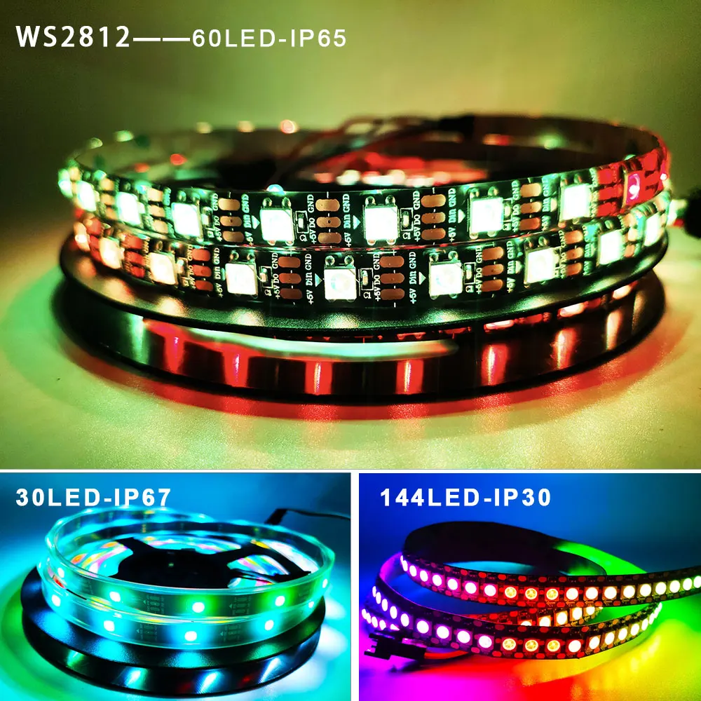 Светодиодная лента RGB WS2812B/WS2811/WS2813/WS2815/SK6812 черная/белая печатная плата 30/60/144