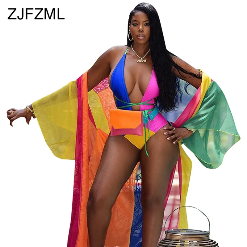 ZJFZML цветной блок сексуальный 2 комплект из двух частей женский Глубокий V