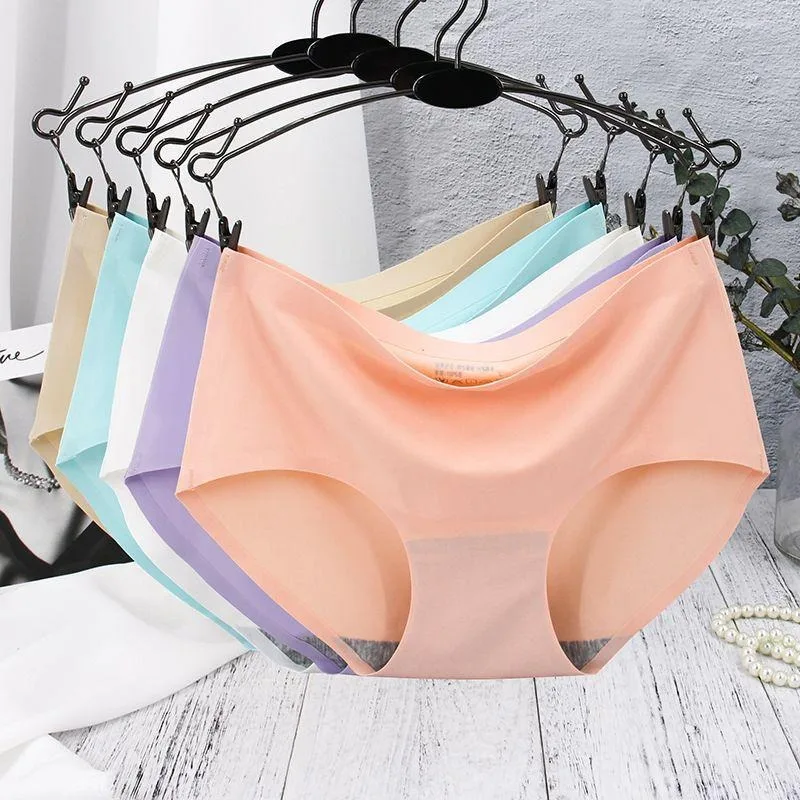 

Underwear Women Seamless Panties Ice Silk Mid Waist Underwear Sexy Low Waist Briefs Women Underpants Comfort Intimates Lingerie