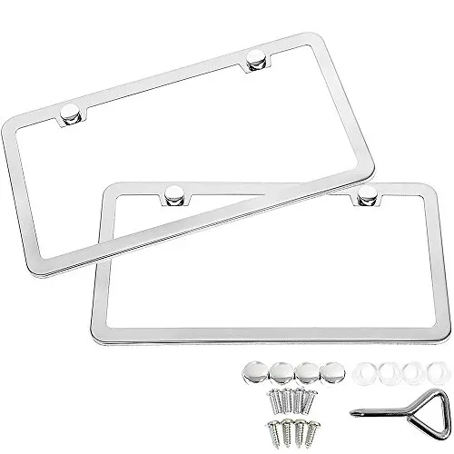 

SunplusTrade 2 PCS Stainless Steel Polish Mirror License Plate Frame + Chrome Screw Caps (Silver)