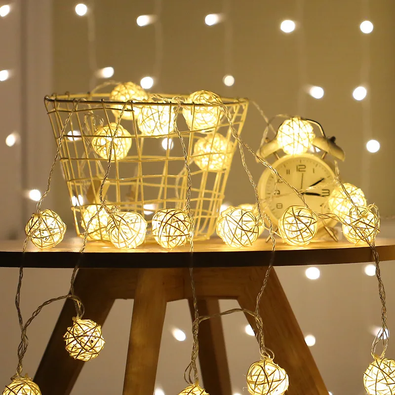 

2.5M20 Led Rattan Balls Fairy String Decorative Sepak Takraw Lights USB Battery Operated Christmas Outdoor Garland Wedding Decor