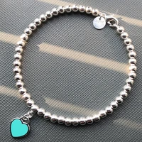 classic s925 sterling silver lady blue pink heart shaped enamel round beads 4mm bracelet fashion jewelry sweet romantic jewelry