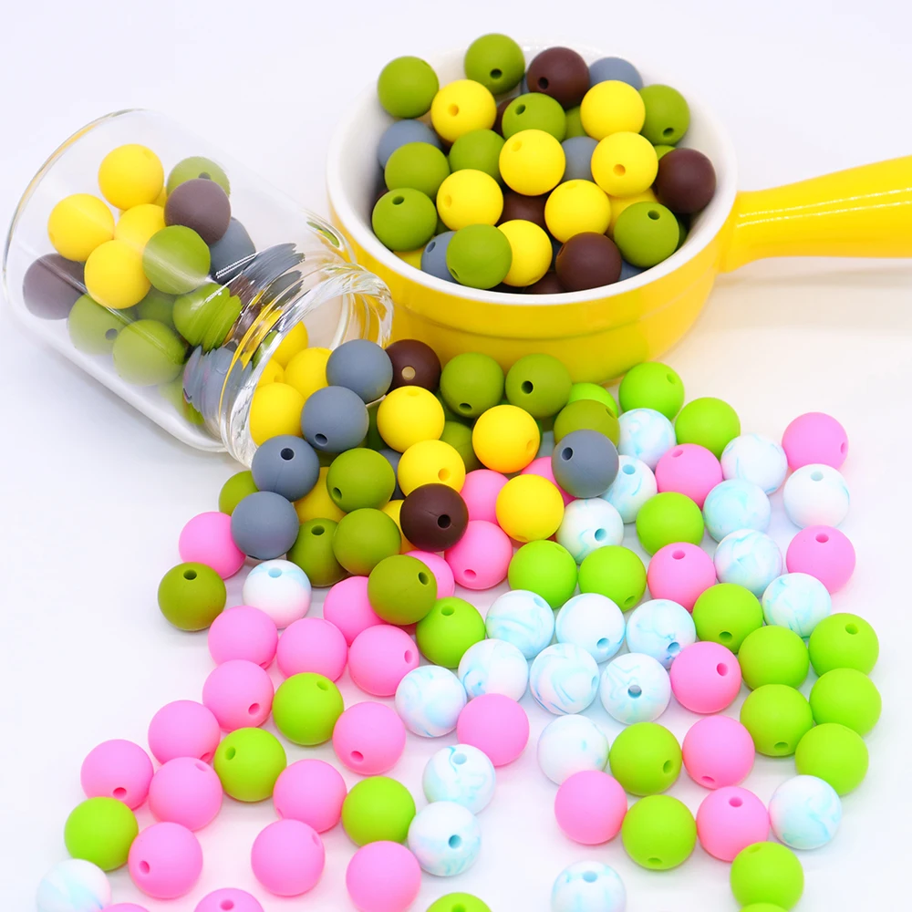 

12mm 40pcs Silicone Teething Beads For BPA Free Round Heart Colorful Teether Pacifier Clips Chewable Cute Beads For DIY