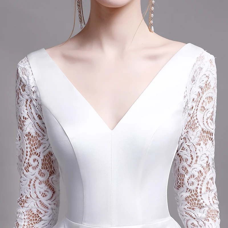 

FENTEFEN Simple High-quality Wedding Dress 2020 Lace Stain Robe De Mariee Vestidos De Novia Brides Dresses Trip Shoot DF-0036
