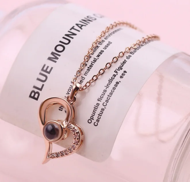 Rose Gold&ampSilver 100 languages I love you Projection Pendant Necklace Romantic Love Memory Wedding 16 style | Украшения и