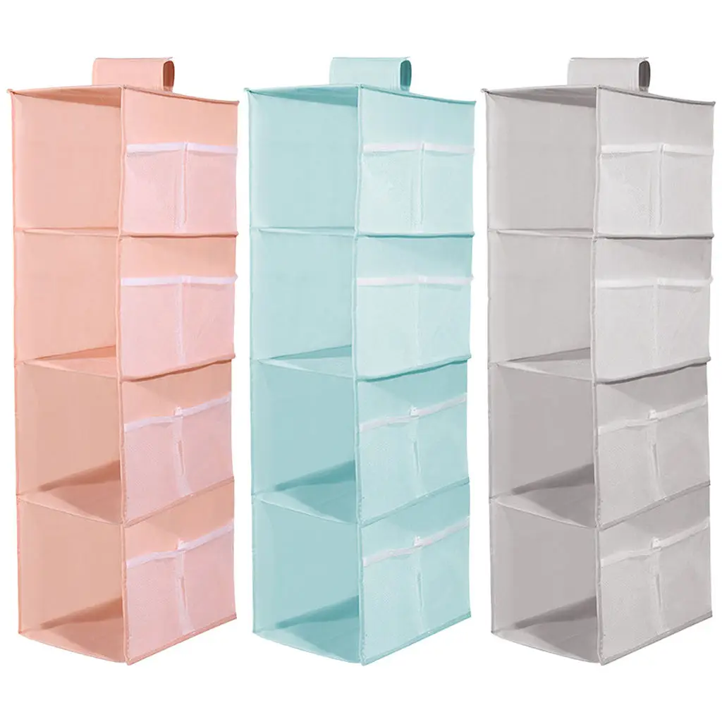 

Hanging Closet Organizer Storage Shelves for Sweaters Bag Blanket Clothes Rack w/ Side Pockets Holder