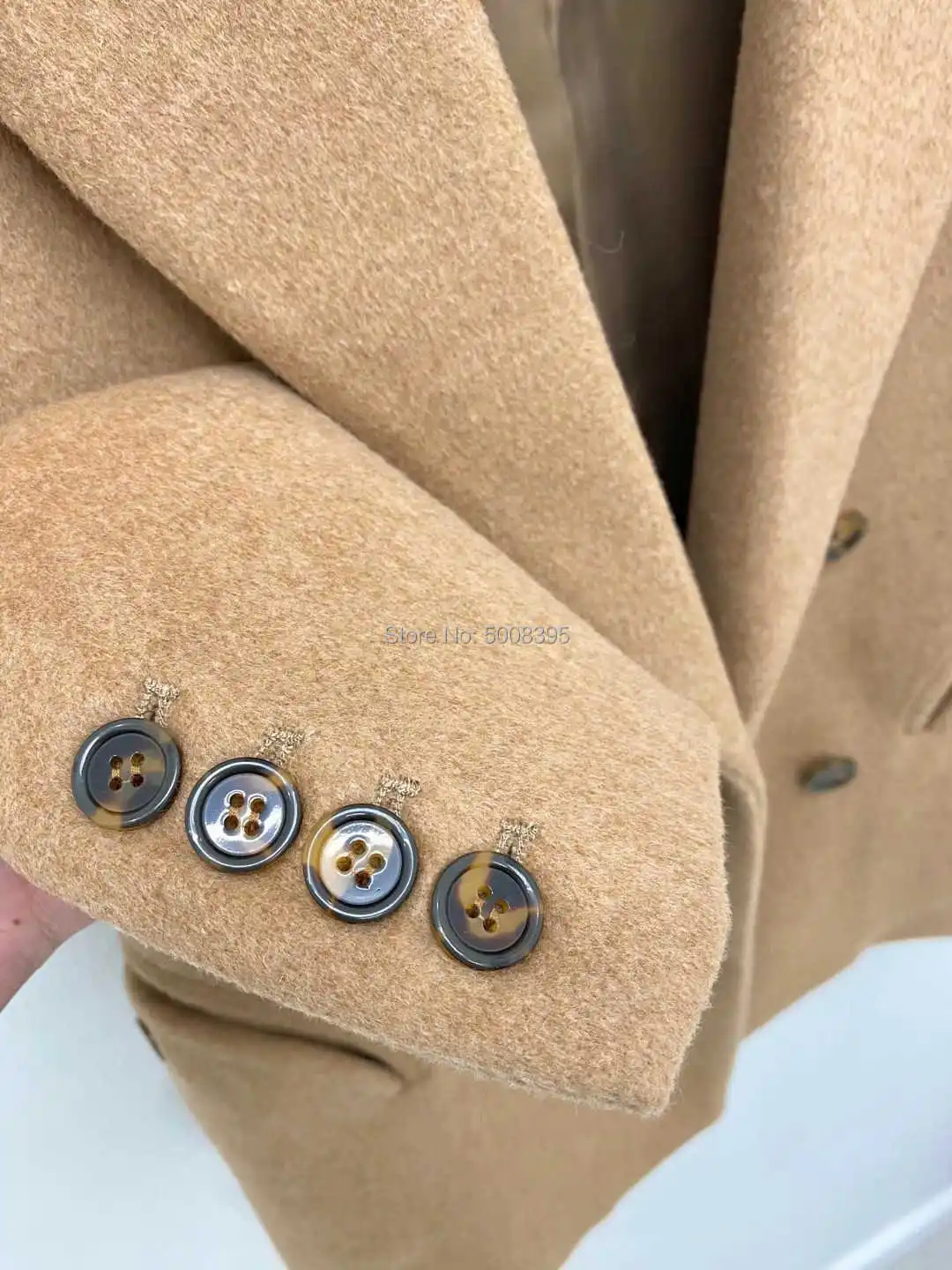 

Woman Camel Wool Blend Blazer Double Breasted Chest Pocket Long Sleeves with buttoned Fashion Suit 2021SS