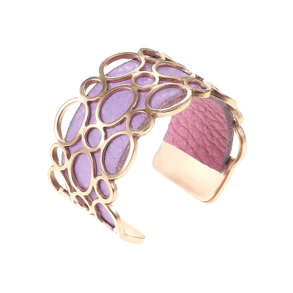 pink and purple Кольцо Cremo Bubble Wding, простое кольцо для женщин, розовое золото, нержавеющая сталь, регулируемое кольцо, кожа, Bague Femme - Цвет основного камня: pink and purple