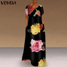 Богемный сарафан VONDA, летнее винтажное праздничное платье с цветочным принтом, женское длинное платье макси с коротким рукавом, S-5XL