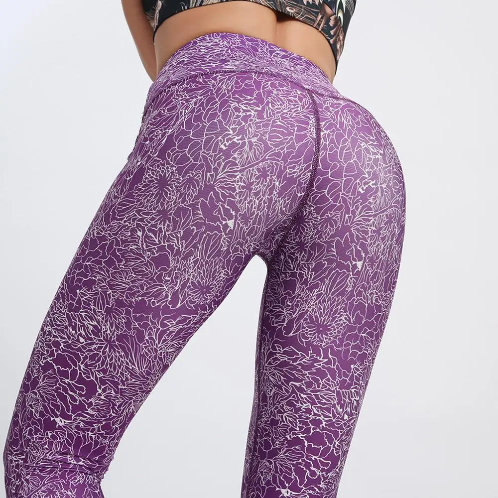 Женские облегающие спортивные штаны для йоги с принтом эластичная талия