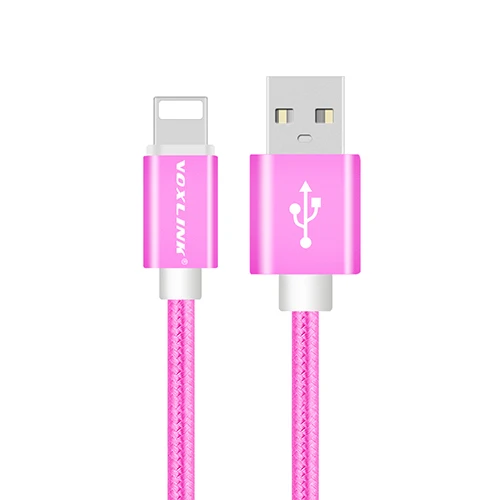 VOXLINK, 5 шт. в упаковке, USB-8-контактный кабель, нейлоновый usb кабель для зарядки и передачи данных для iPhone X Xs, xr, 8, 8 plus, 7 plus, 6s plus, 5S, iPad Air, usb-кабель - Цвет: Rose Red