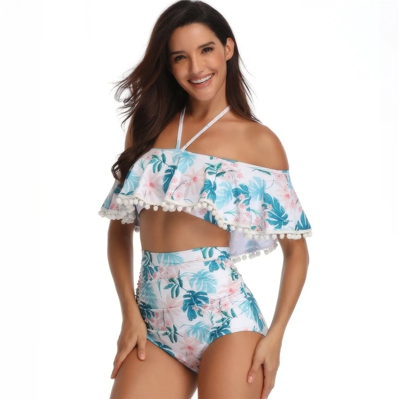 

New Sexy Bikini Ruffled Strap Split Swimsuit for Women High Waist Swimwear Two-Piece Suits Summer Vacation Beach Wear Dropship