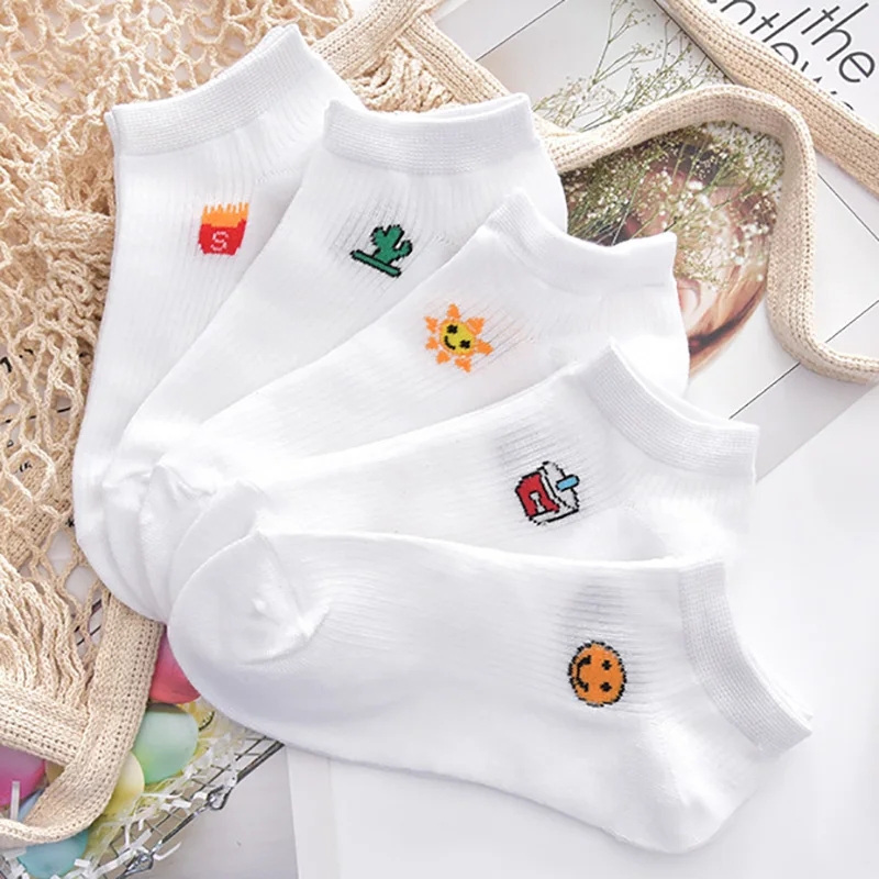 

White Socks Woman Short Summer Breathable Cartoon Designer Socks Chaussette Femme Calzini Sokken Korean Style Women Socks