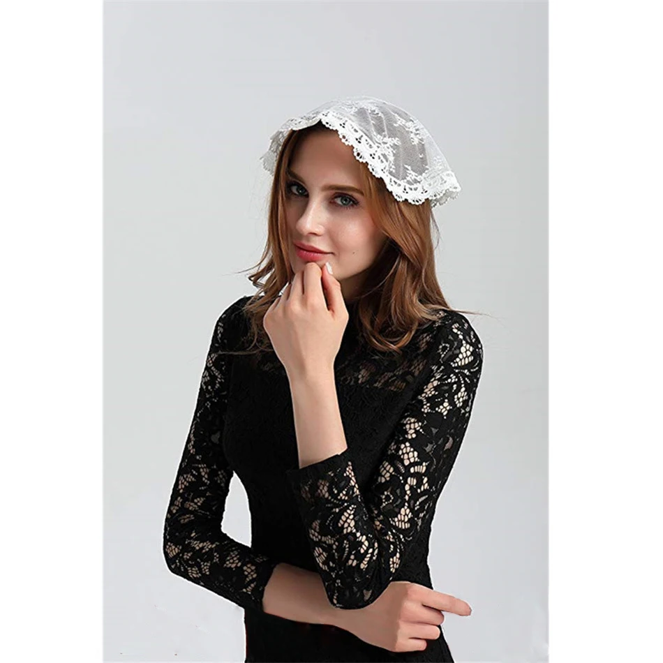 Короткие маленькие белые кружевные Фата Мантилья для церкви католической