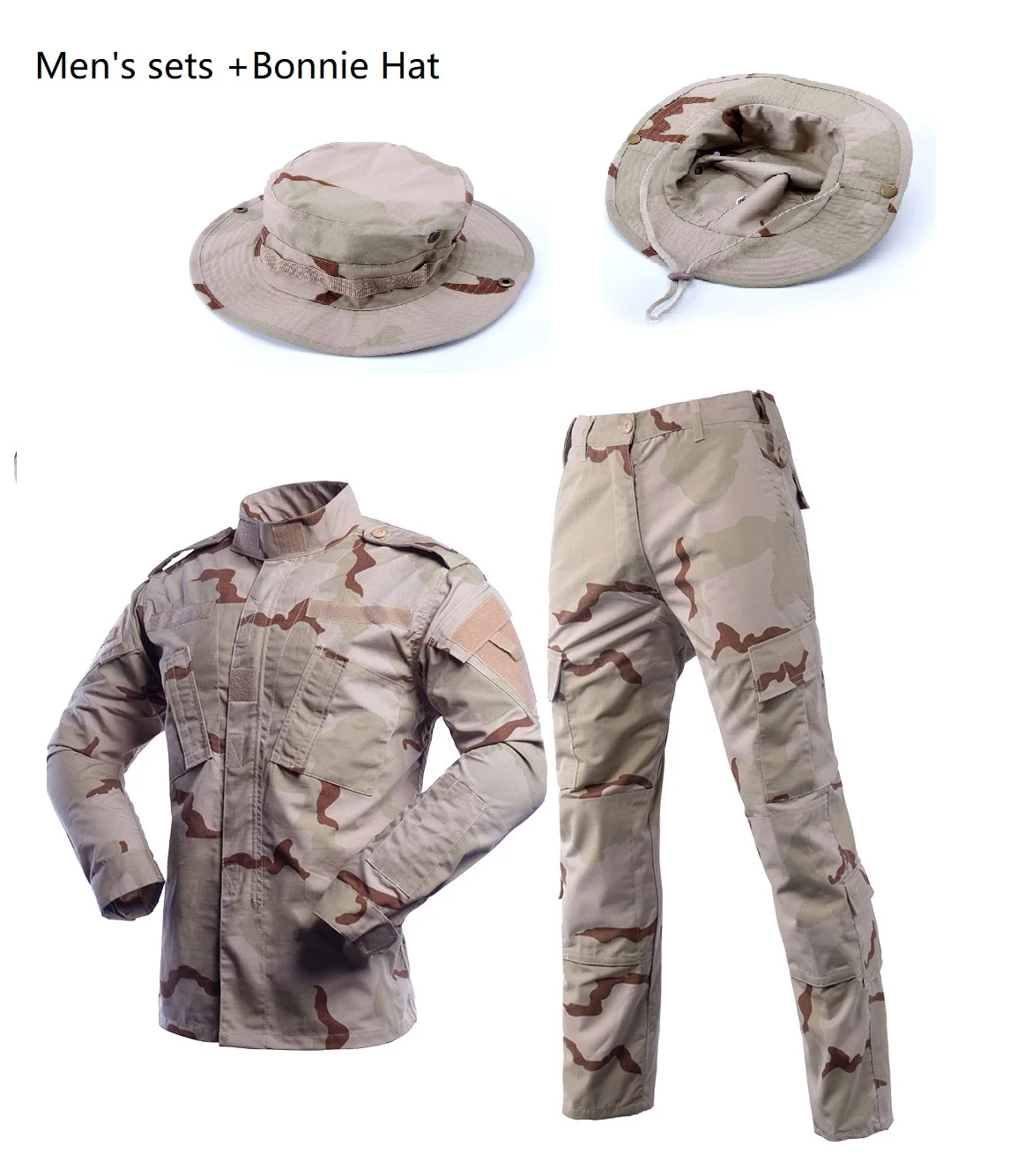 Men's Sets 3-color Desert Camouflage ACU Military Uiforms With Bonnie Hat