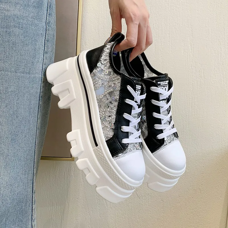 

Canvas Shoes Women Women High Top Sneaker Lady Autumn Female Footwear Breathable Girl White Black Mesh Sneakers Increased 2022