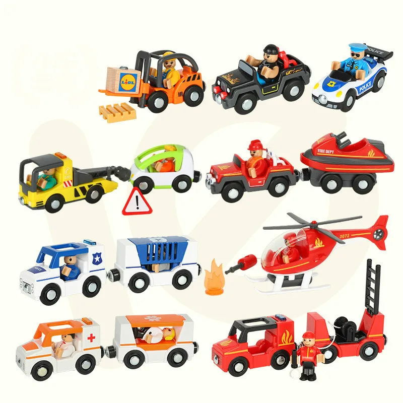 

New Fire Truck Magnetic train car ambulance police car fire truck compatible brio wood track Children's toys