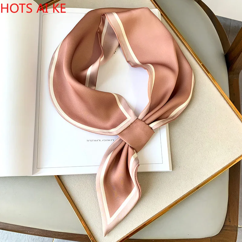 

2021 Solid Silk Scarf Small Women Shawls Wraps Office Hair Neck Hijabs Foulard Scarves Ladies
