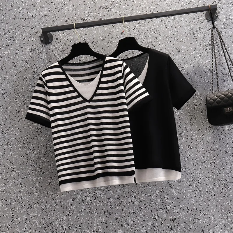 

Шикарный вязаный жаккардовый пуловер с бусинами и вишней, модные женские летние блузы с лацканами и жемчужинами, двубортный тонкий свитер, ...