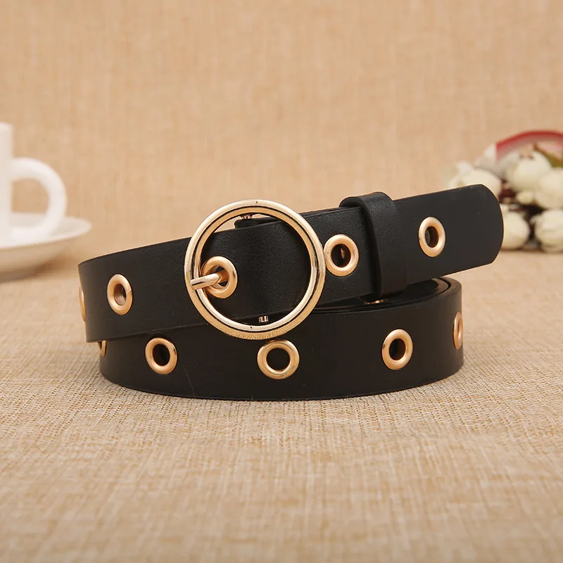 

Belt women's fashion 2021 new same round buckle hollow air eye women's belt Jeans Belt simple women's leisure belt