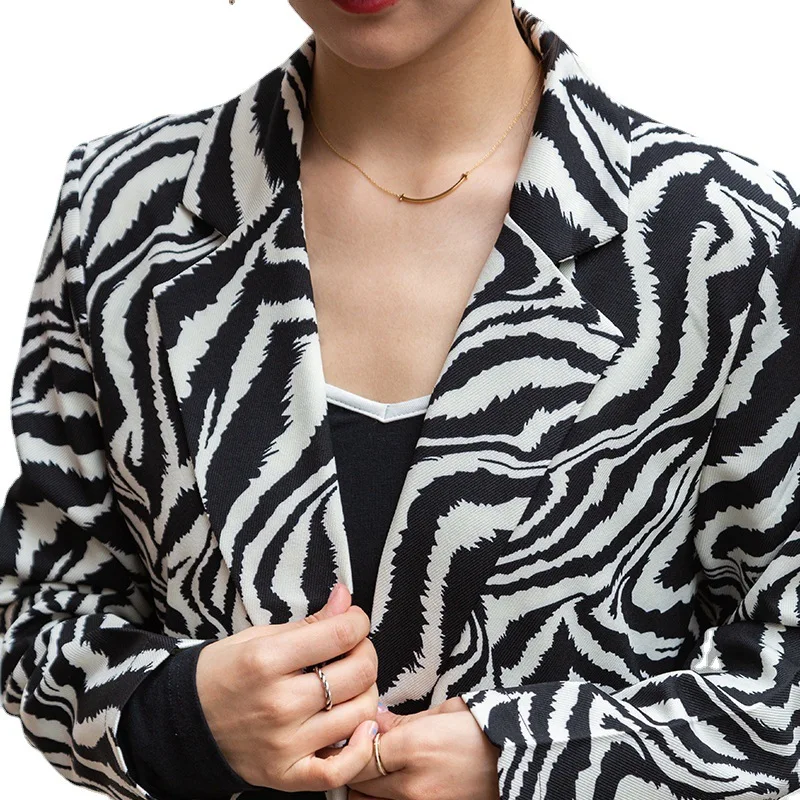 

Women 2021 Spring Autumn Print Blazer Coat Vintage Casual Loose CHIC Outerwear Steetwear Tide long jackets