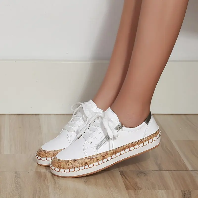 

Women Flat Shoes 2021 Fashion PU Leather Color Matching Women Shoes Spring Shallow Mouth Zipper Women Sneakers Zapatos Mujer