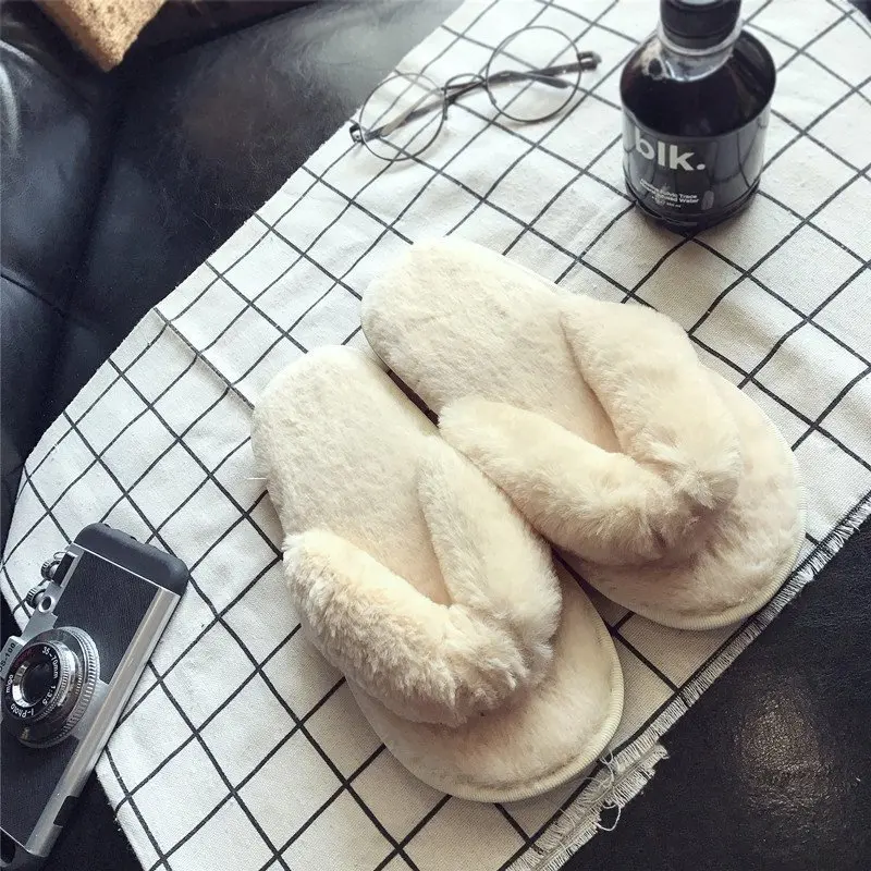 

Winter Indoor Bedroom Flip Flops Women Casual Flat Plush Fur Sandals for Women Zapatillas Mujer Slip on Slippers Ladies